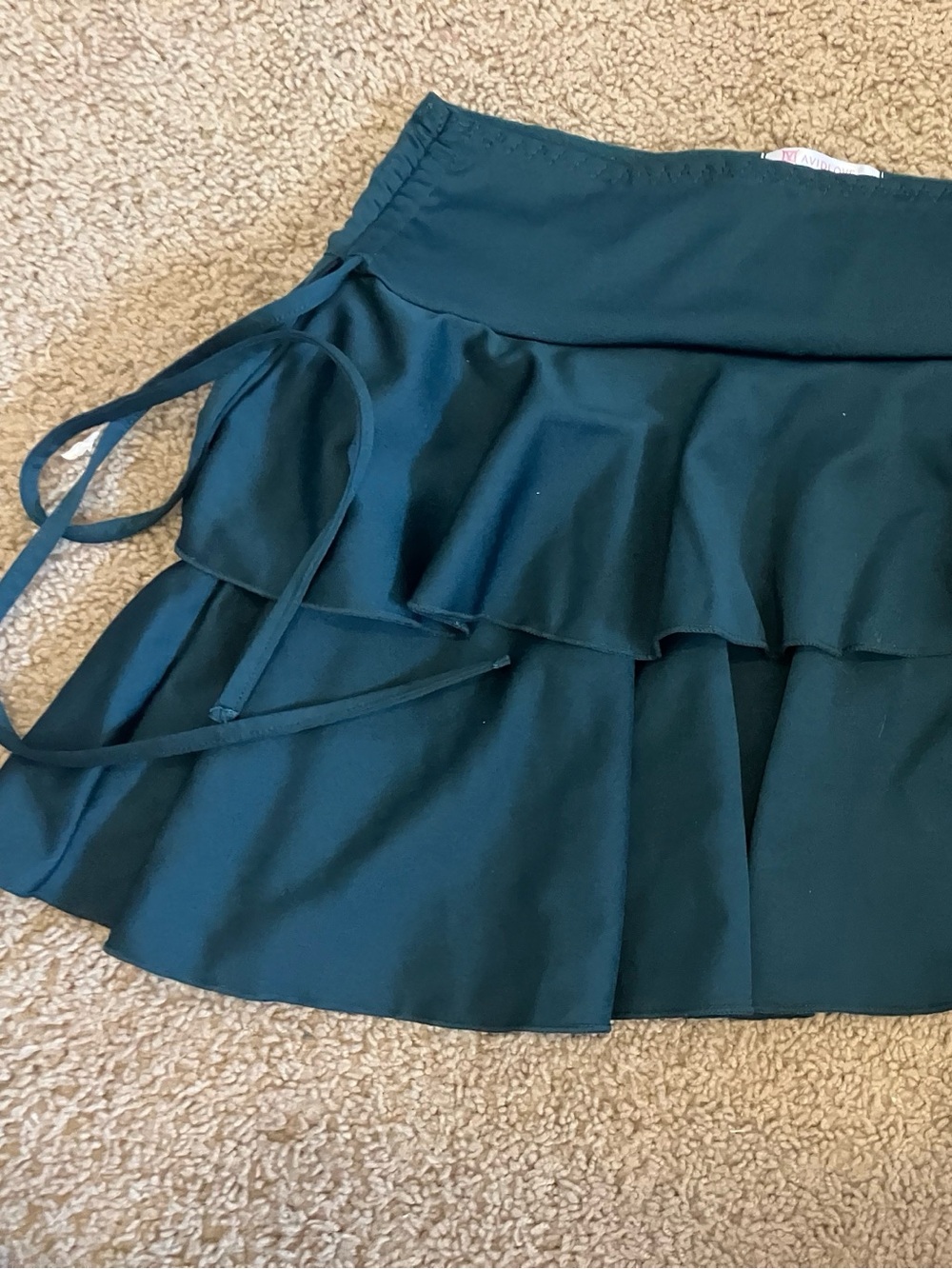 Ruffled Teal Mini Skirt with Side Tie
